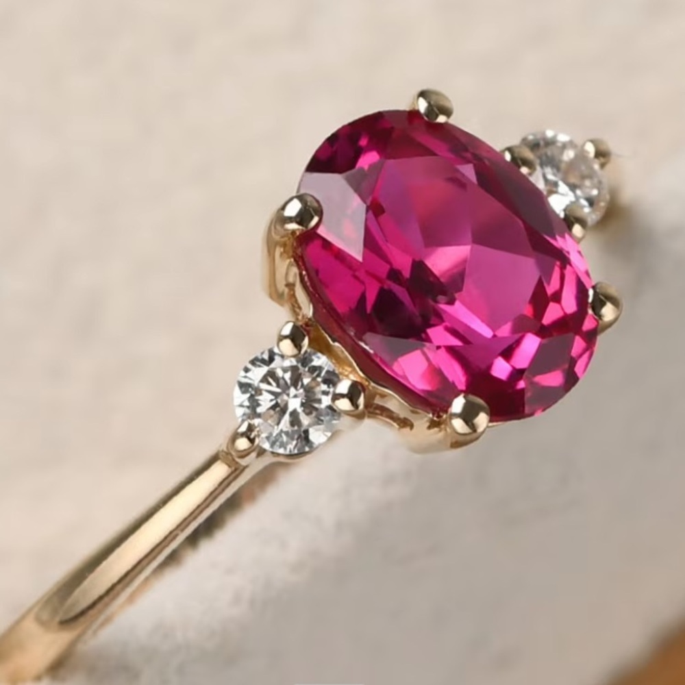 Elegant 14k Gold Plated and Pink Crystal Gemstone Ring - Picture 2 of 4